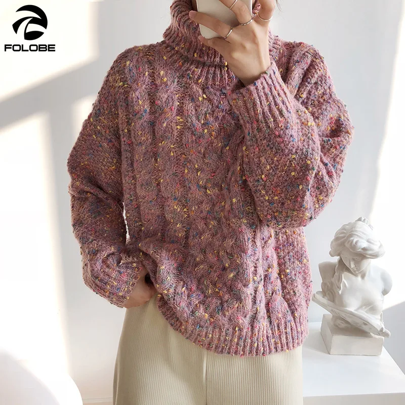 Женский утепленный свитер с высоким воротом теплый мягкий вязаный пуловер