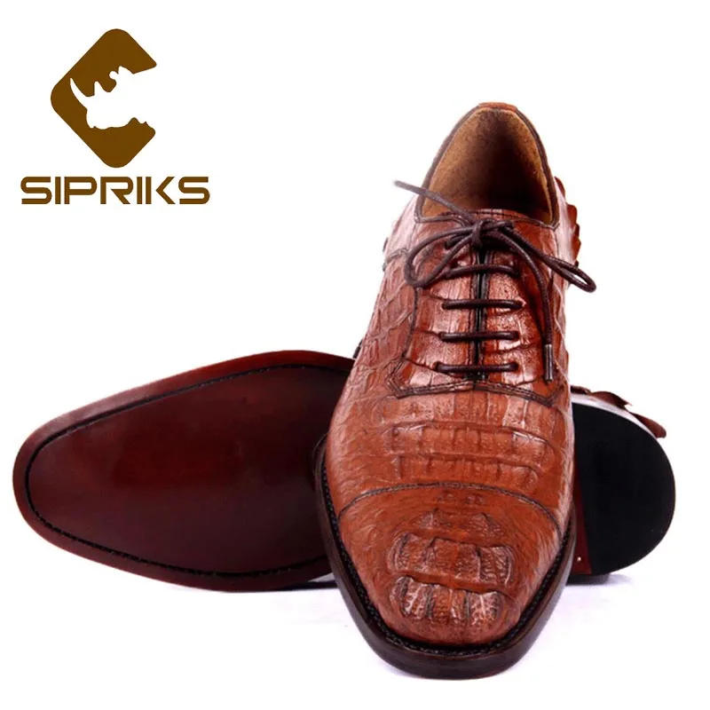 

Sipriks Mens Cap Toe Casual Oxofrds Billionaire Imported Crocodile Skin Dress Shoes Male Luxuxry Goodyear Welted Church Shoes