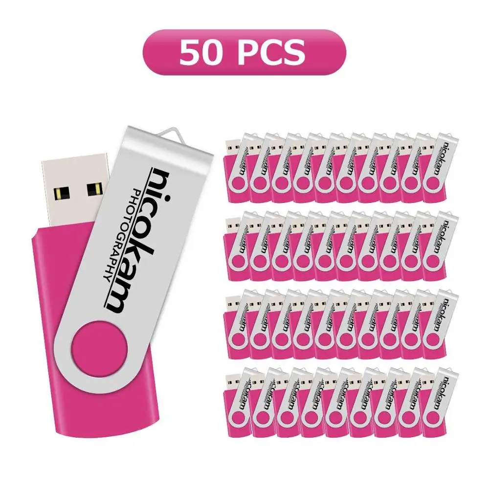 J-boxing 50 шт. 8 ГБ USB флэш-накопитель Печатный Выгравированный Пользовательский логотип Флешка памяти Персонализированная металлическая Флешка с поворотным шарниром разноцветный