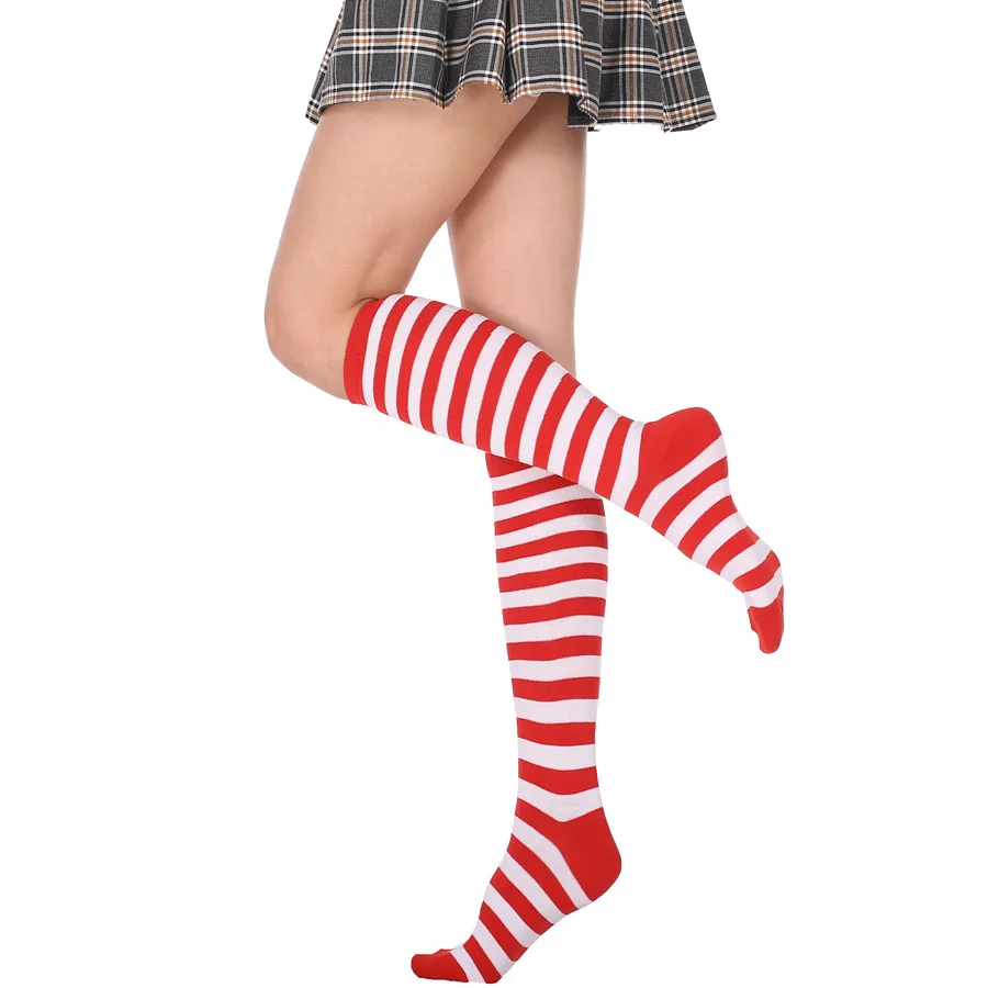 Black Lolita Striped Socks Women Funny Christmas Gifts Sexy Thigh High Nylon Long Stockings Cute Over Knee Socks
