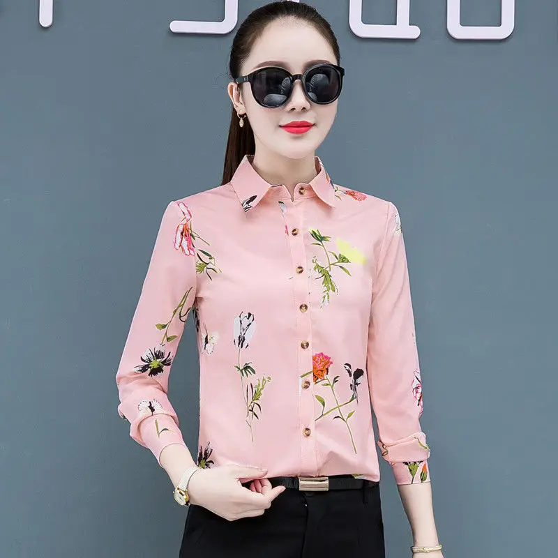 

Shirt Women's Printed Long Sleeve 2021 Autumn New Korean Version Slim And Versatile Top Chiffon Bottom