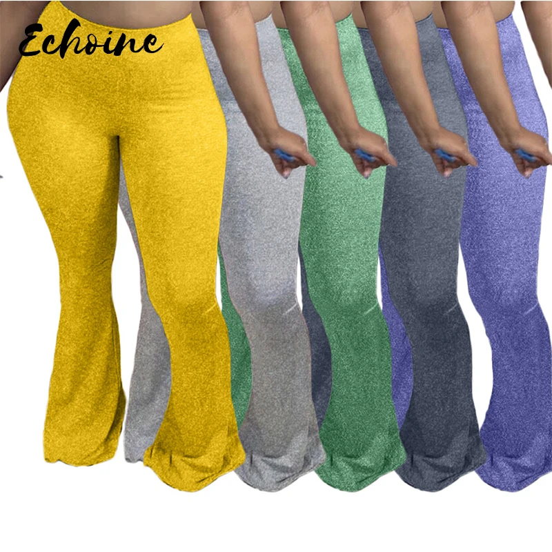 

Autumn Women Elastic Wide Leg Flare Skinny Pants Leggings Bellbottoms High Waist Trousers Draped Jogger Sweatpants Plus Size 2XL