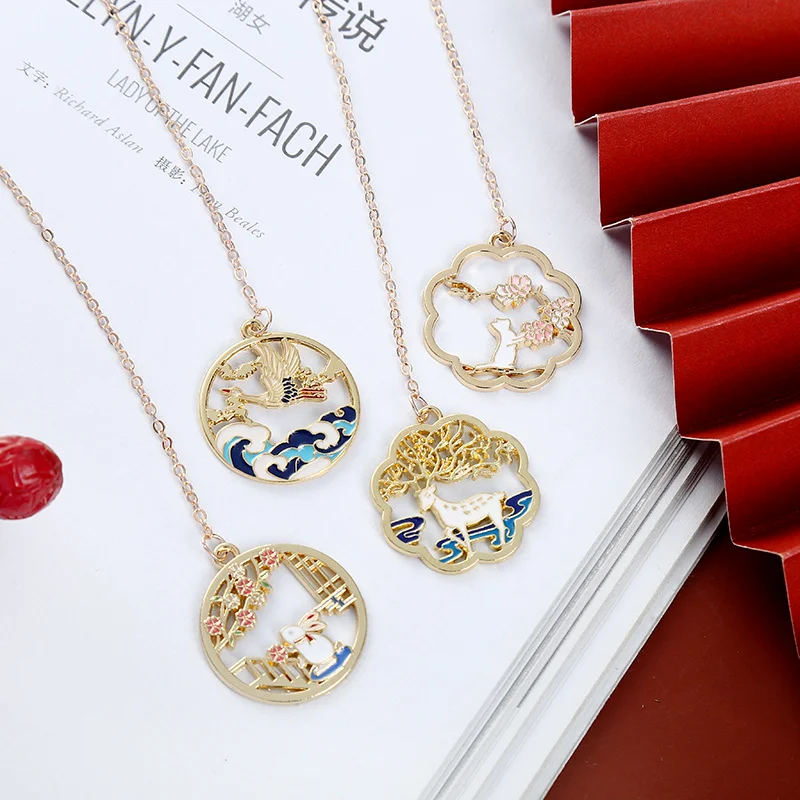 

4pcs Literature Art Bookmarks Page Folder Fairy Deer Cranes Metal Bookmark Page Folder Office Stationery Book Clip DIY Decor