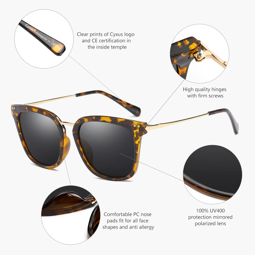 Cyxus Classic UV 400 Polarized Sunglass Mirrored Oversize Sun Glasses Shades with UVA UVB Protection for Women Eyewear 1913 | Аксессуары
