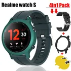 Ремешок силиконовый 4 в 1 для смарт-часов Realme watch S band, браслет + пластиковые чехлы из поликарбоната, Защитная пленка для экрана