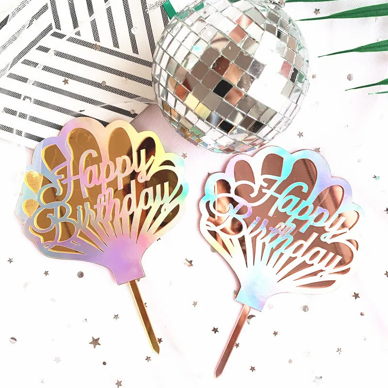 

Acrylic Double Layers Colorful Shell Theme Birthday Cake Decoration Happy Birthday Cake Topper Baby Shower Party Supplies