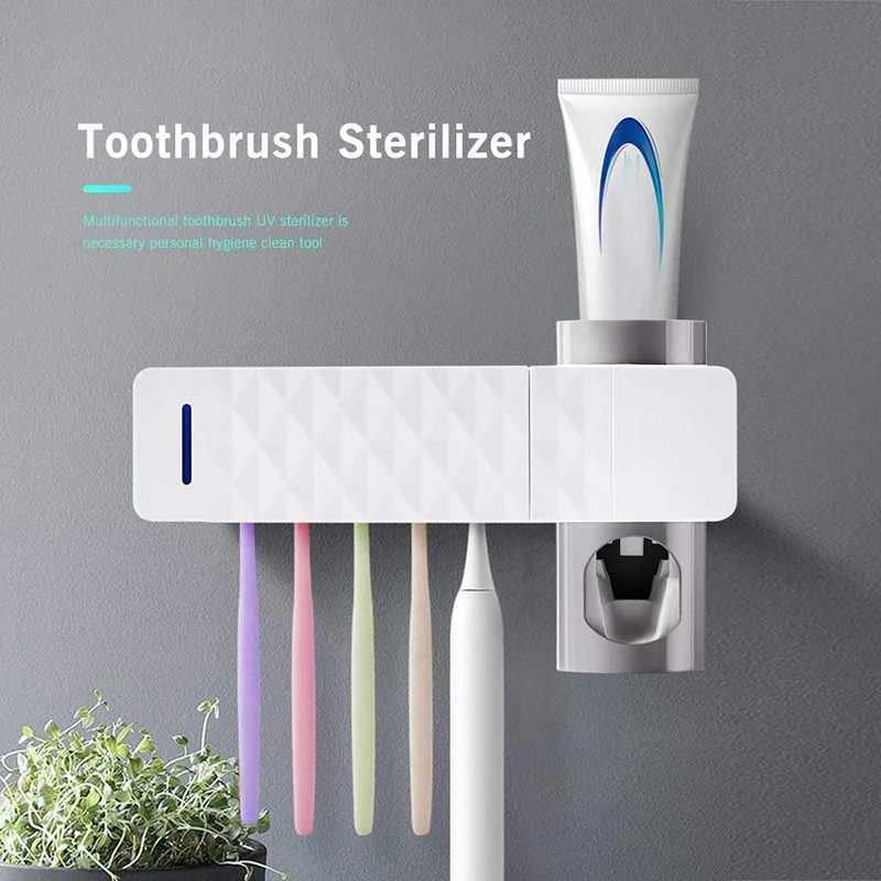 

Automatic Toothpaste Dispenser Antibacteria UV Toothbrush Holder Sterilize Bathroom Accessories Wall Mount Toothpaste Storages