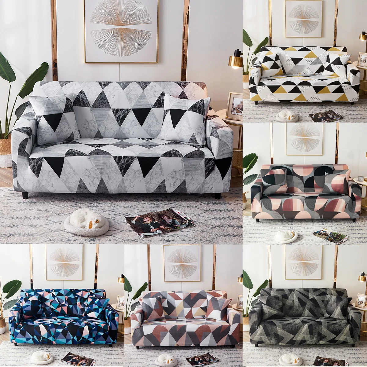 

Geometric Patterns Covers For Sofas Cover Full Of Elasticity Corner Cover For Living Room 1/2/3/4 Seater