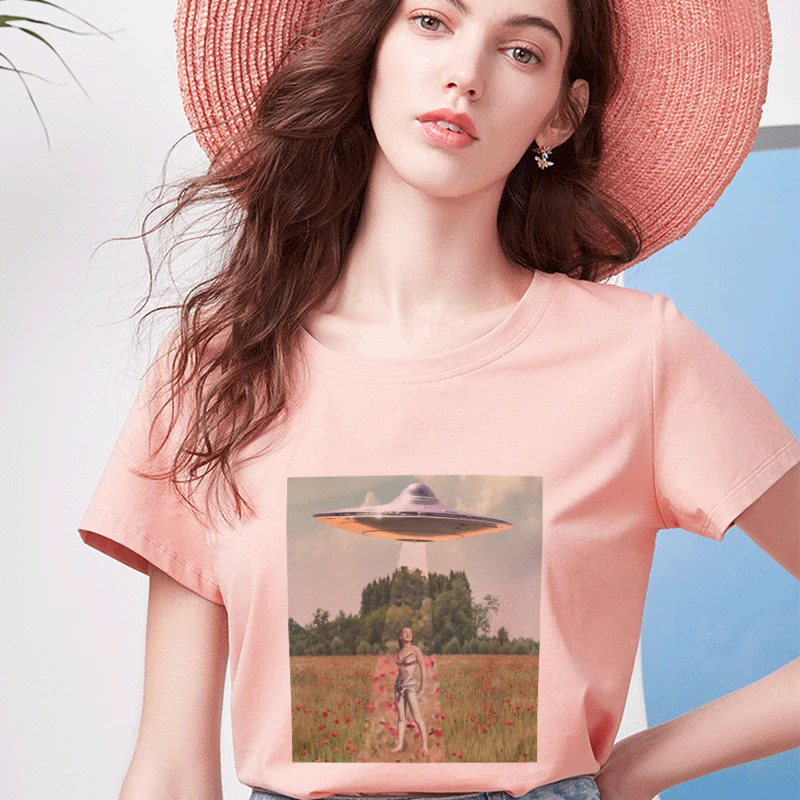 

T Shirt Women 2020 New Fashion Casual Funny Alien Printed Vogue Short Sleeve Quality T-shirt Harajuku Horror Psychedelic Tops