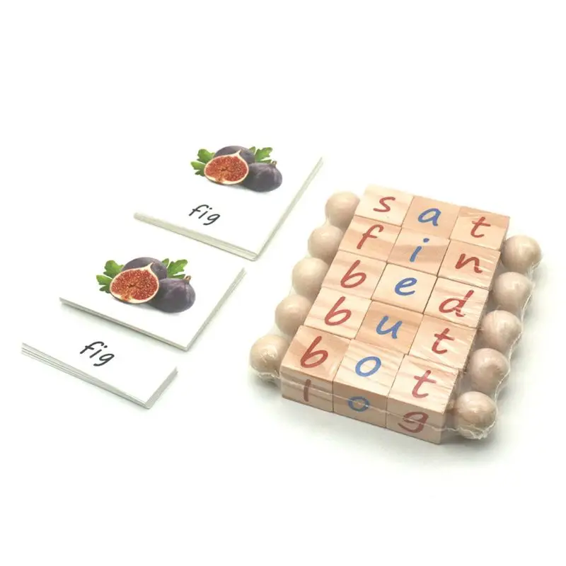 

5Pcs Montessori Phonetic Reading Matching Letter Game Alphabet Spelling Rotating Early Learning Wooden Building Blocks