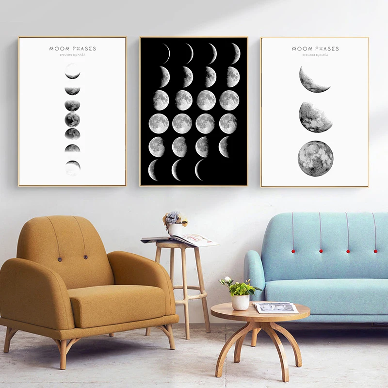 Минималистичная Настенная картина Moonlight плакат на холсте черно-белая