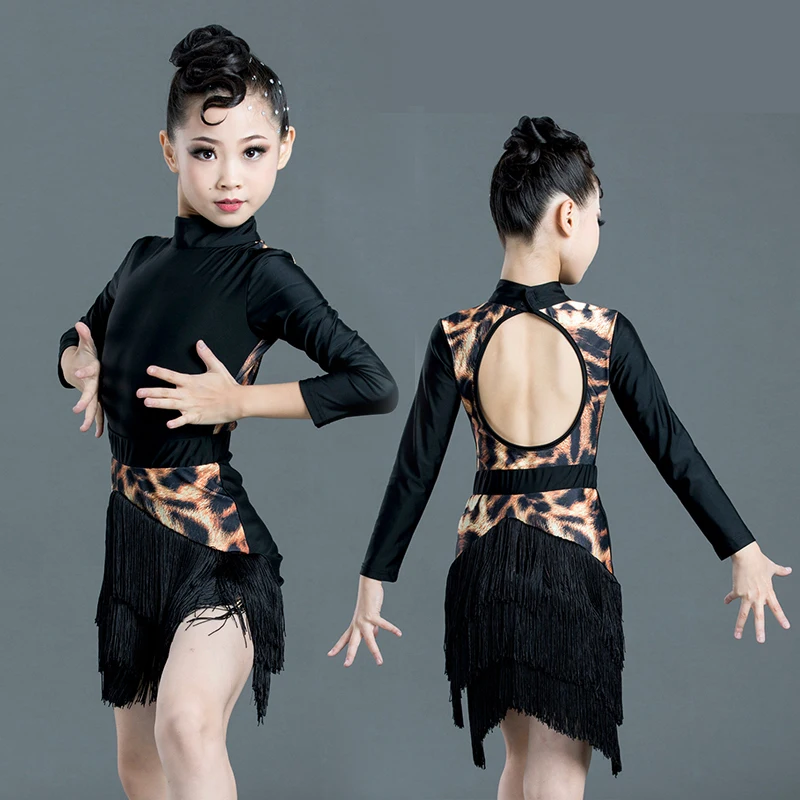 Детский Леопардовый Костюм для латиноамериканских танцев комбинезон с юбкой