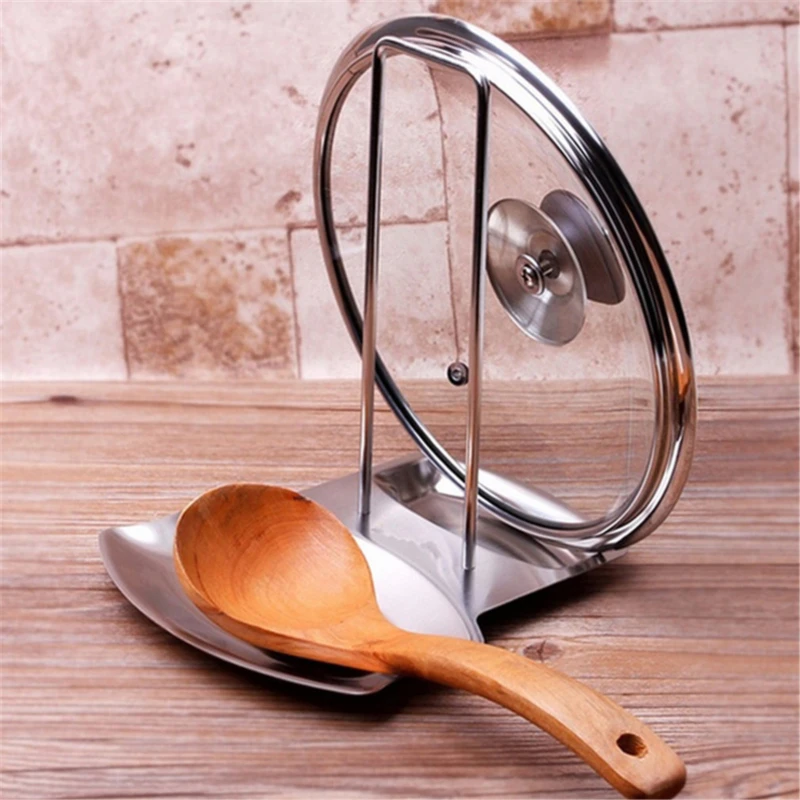 

Stainless Steel Pan Pot Cover Lid Rack Stand Spoon Holder Stove Organizer Home Storage Soup Spoon Rests Kitchen Tool Accessories