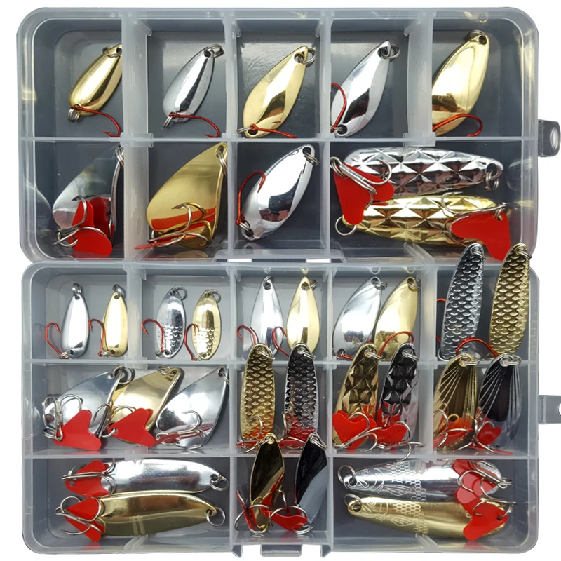 

16/25/35 pcs/lot Spoon Lure Set 2g/4g/6g/8g/12g Mixed Size Lure Set Spinnerbait Pike Fishing lures Sea fishing Salt Water J401