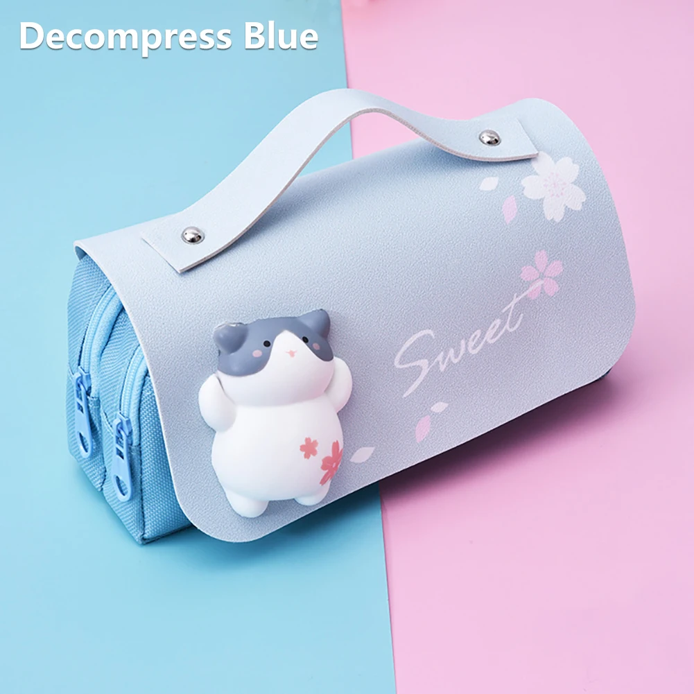 

Girl Stationery PU Leather Pencil Bag Kawaii Sakura Office Gift School Storage Case With Zipper Ruler Pen Cute Pouch