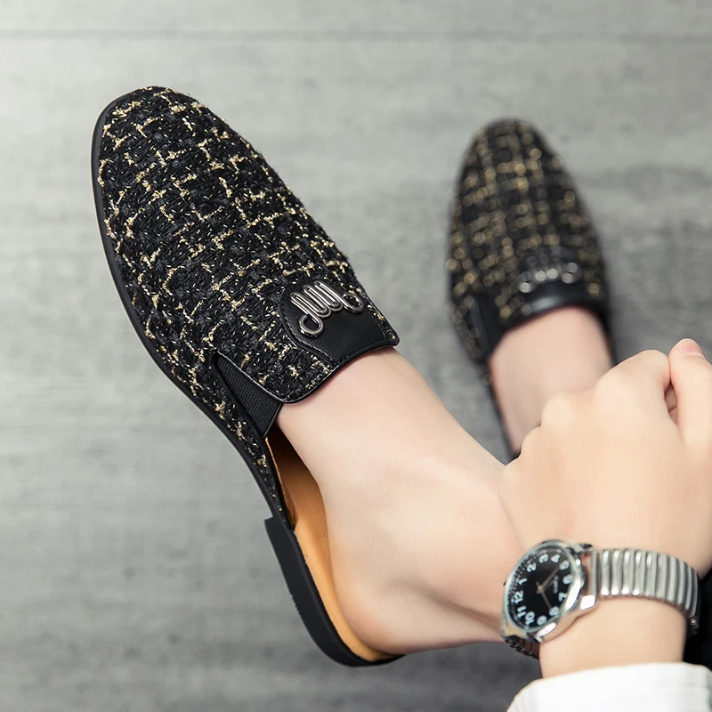 

Man Half Slipper Loafers Men Summer Shoes Fashion Leather For Sneakers Man Men's Flip Flops Casual Breathable Slippers