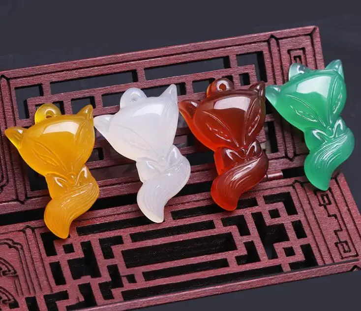 Натуральный камень агат фиолетовый красный халцедон ручная резка лиса подвесные