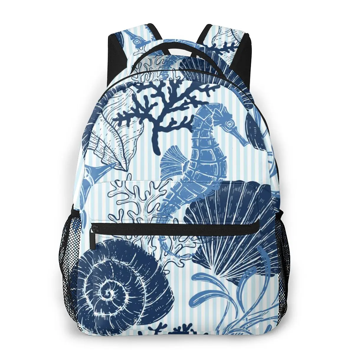 

Backpack Casual Travel Bag Blue Seashell Seahorse Coral School Bag Fashion Shoulder Bag For Teenage Girl Bagpack