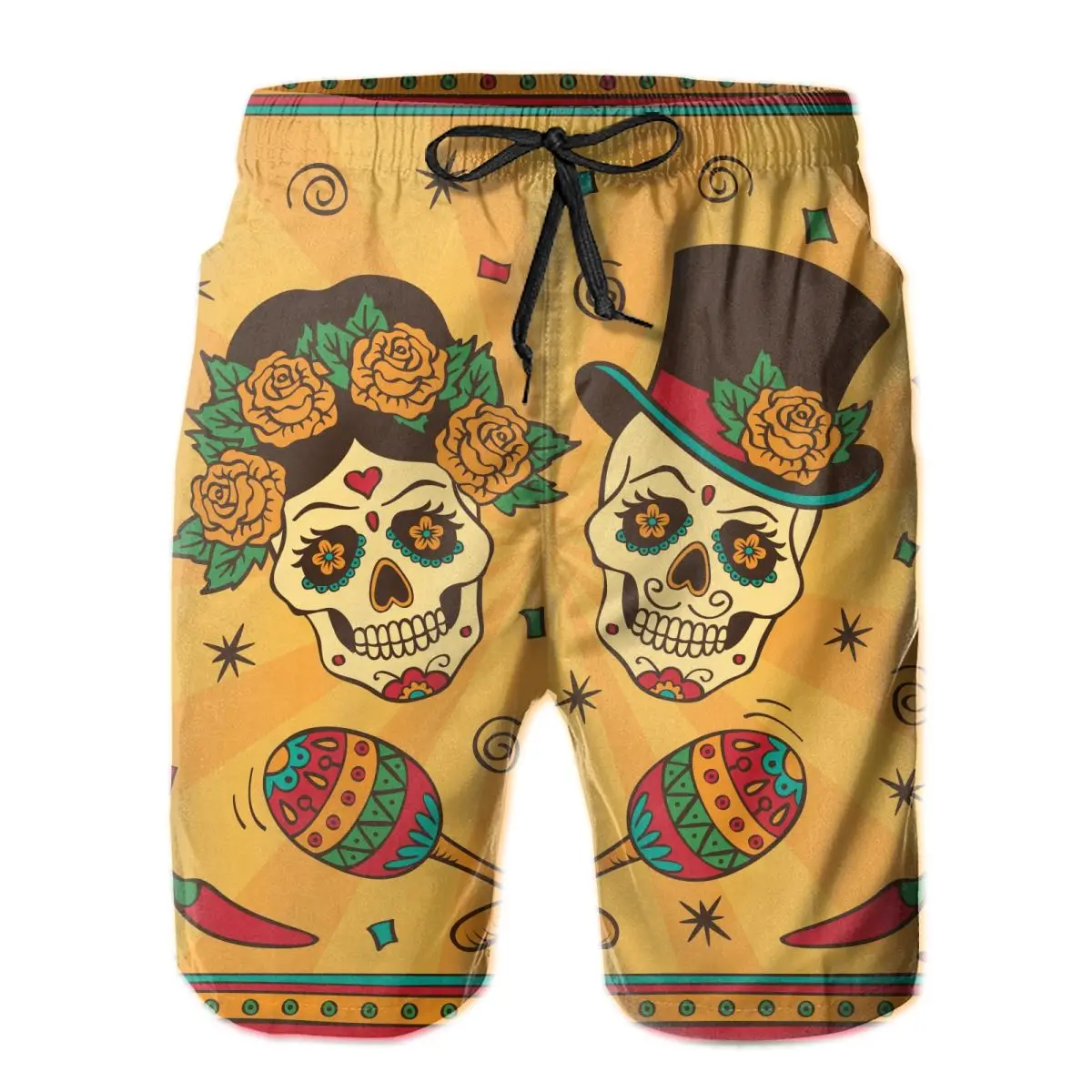 

Mens Swimming Shorts Swimwear Mexican Sugar Skulls With Maracas Trunks Swimsuit Man Beach Wear Short Pants Bermuda Boardshorts