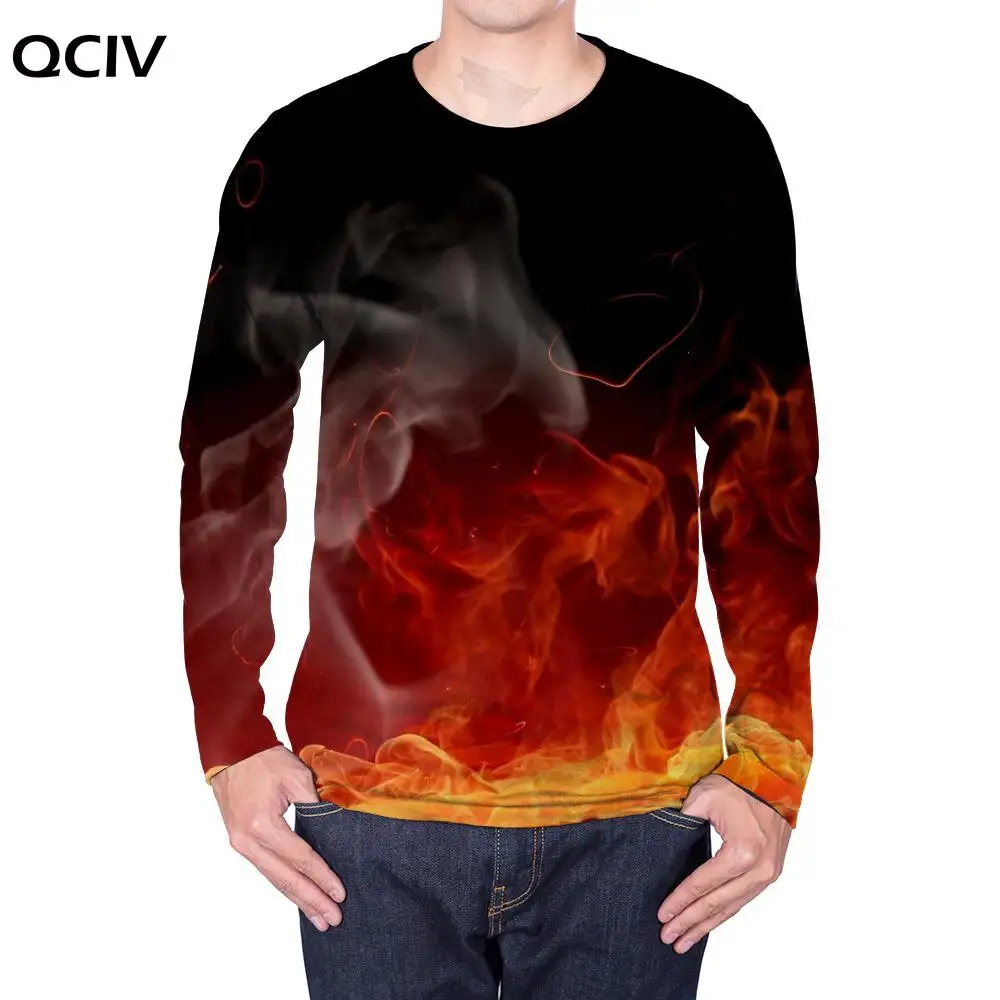 

QCIV Brand Flame Long sleeve T shirt Men Abstract Punk Rock Smoke Cloud Anime Clothes Art Funny T shirts Mens Clothing Casual