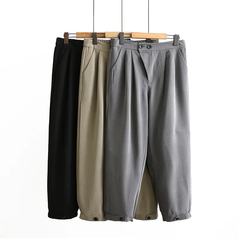 

New 2021 ladies spring autumn plus size cropped sports pants for women large loose casual gray pocket hole trousers 3XL 4XL 5XL