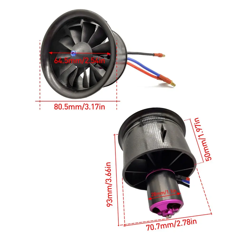 

Hobbyhh 50A ESC And 64mm EDF Plane with 11 Blades Ducted Fan 4S 3500KV Motor or 3S 3900KV Suit for Rc Jet Airplane 64