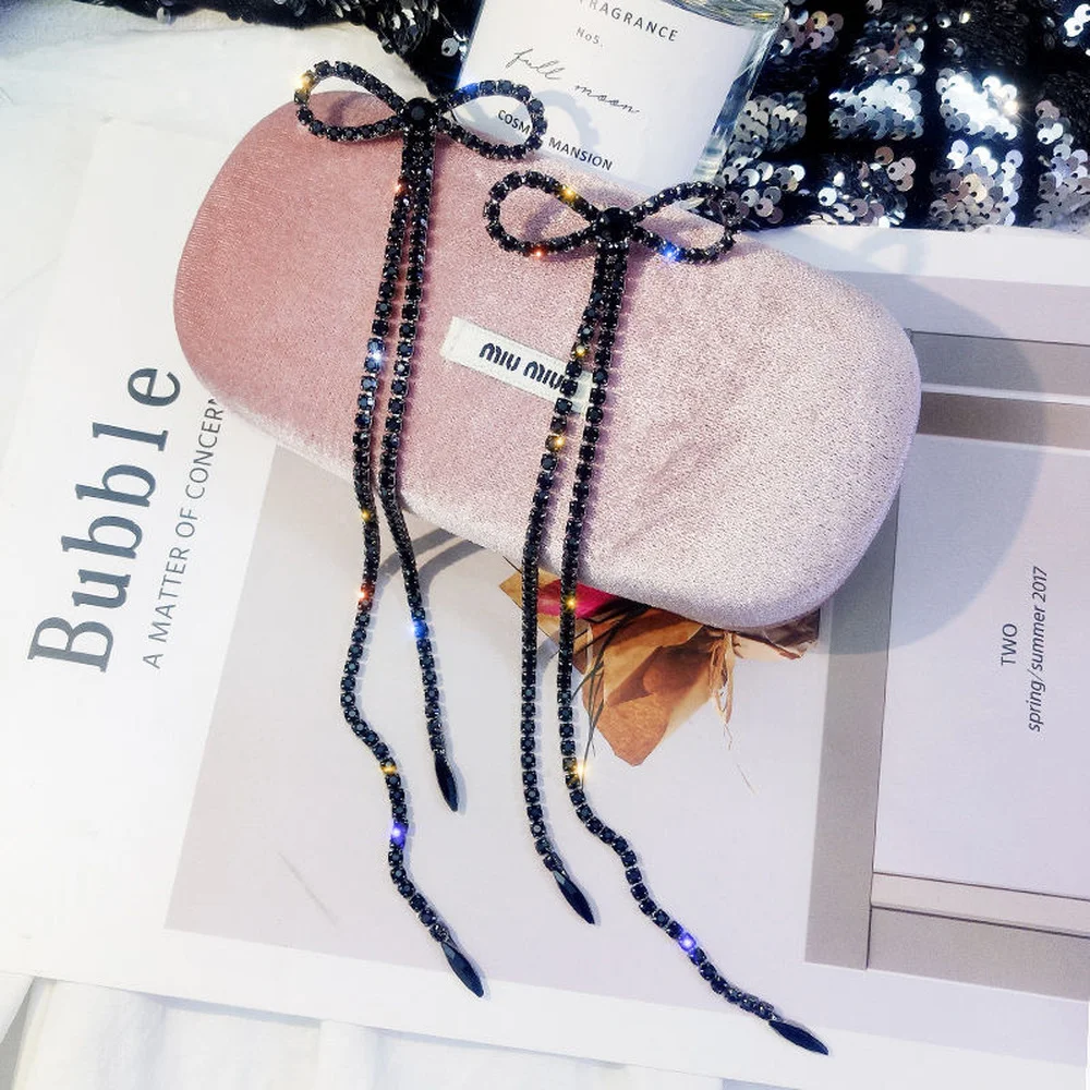 Бантом Длинной кисточкой Висячие серьги в виде капель с кристаллами форме для