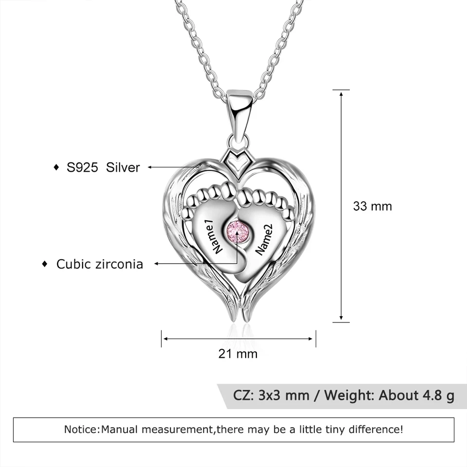 Xiaojing 925 Sterling Silver Engraved Heart Birthstones Pendant Necklace Personalized Custom Name for Mother's Day Gift 2019
