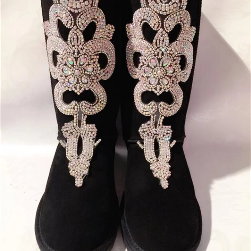 

Custom Fashion Brand Luxury Full Diamond Leather Shoes Cotton Shoes Women High Top Snow Boots Large Size 35-44