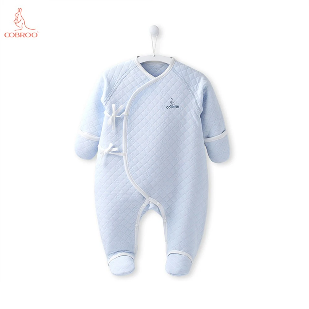 COBROO 100% Cotton Newborn Winter Clothing 0-3 Months Baby Footie with Mittens Long-sleeve Infant Clothes Girl Boy Jumpsuit | Детская