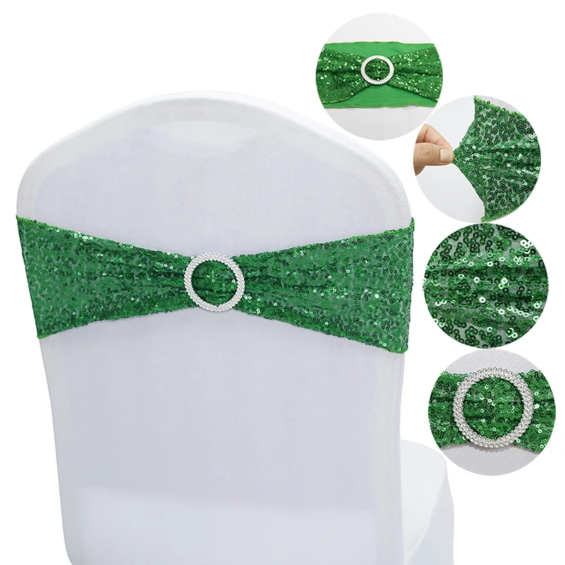 

Quality Shiny Sequin Rose Gold Stretch Bands With Round Buckle For Wedding Events Party Decoration Spandex Chair Sashes