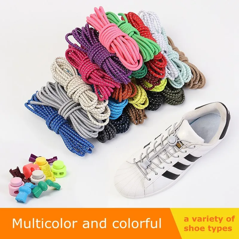

1 Pair Reflective Shoelaces Elastic No Tie Shoe Laces Round Stretching Locking Shoelace Leisure Sneakers Quick Lazy Laces