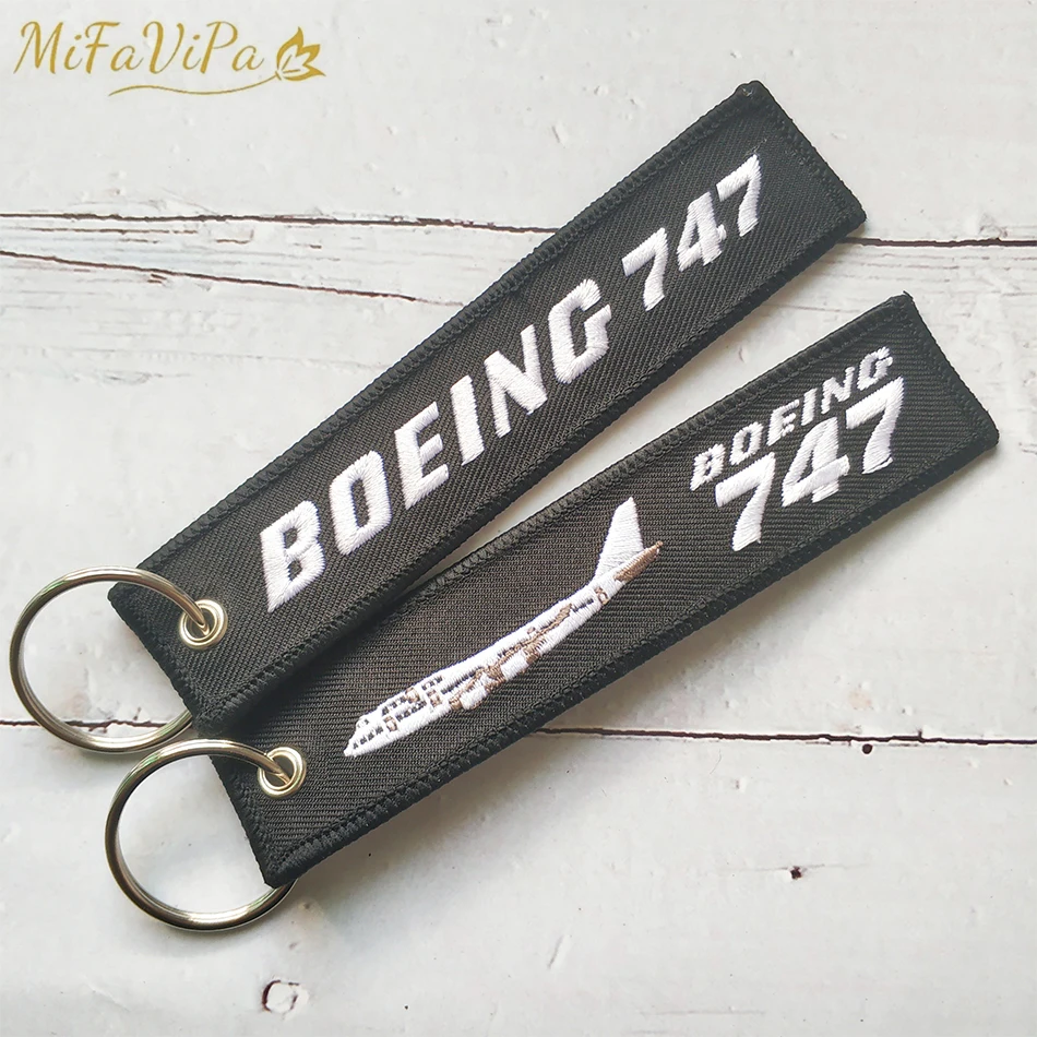 2 PCS Black Embroidery Boeing 747 Fashion Trinket Keychain Phone Strap Aviation Key Chain for Men Gift Luggage Tag Keyrings | Украшения и