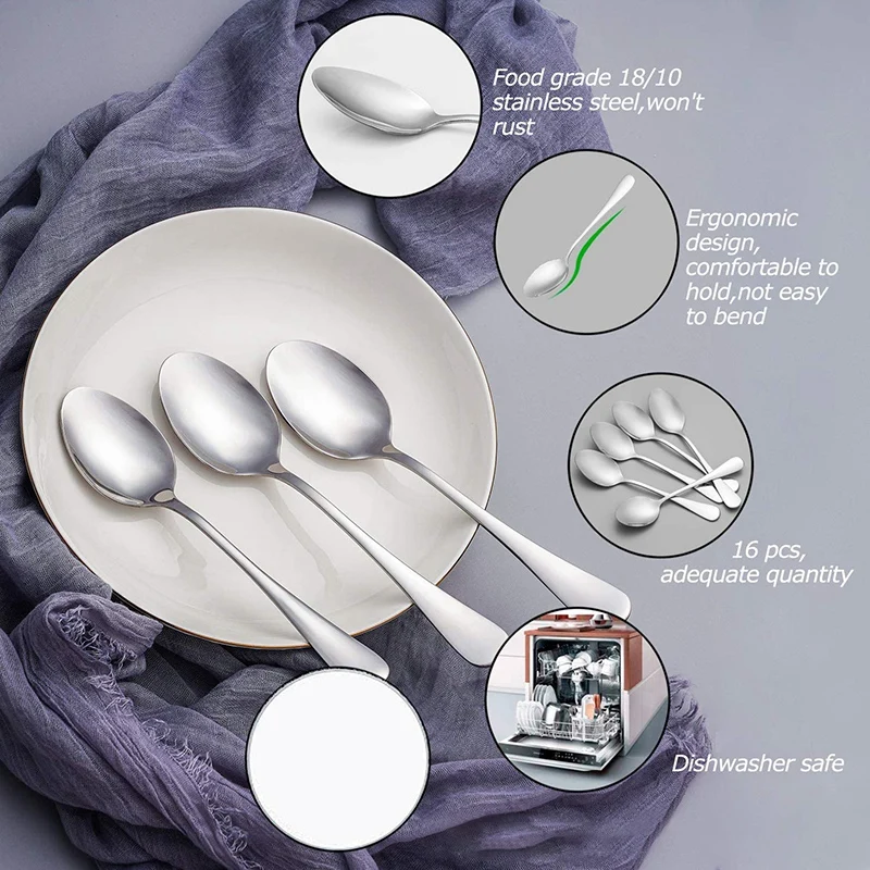 

Table Spoon Set, 16 Pcs 7.3 Inch Tablespoons, Stainless Steel Tablespoons, Can Be Used in Homes, Restaurants