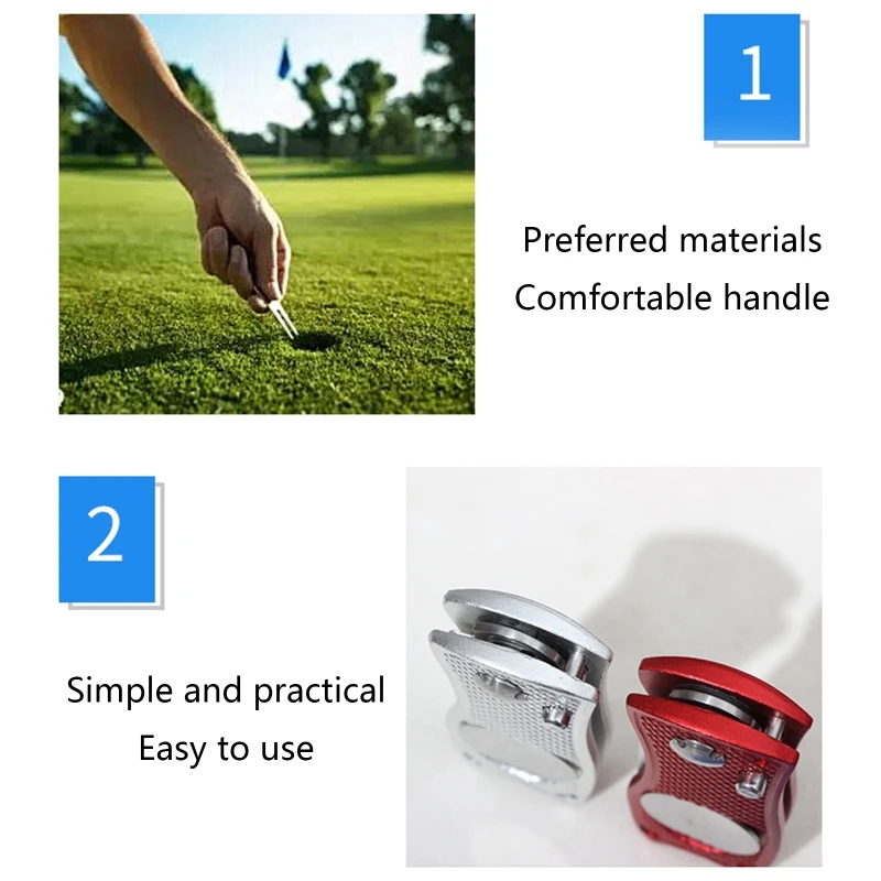 

Stainless Steel Folding Golf Divot Repair Fork with Magnetic Button Pitch Groove Remover Cleaner Pitchfork Switchblade Tool