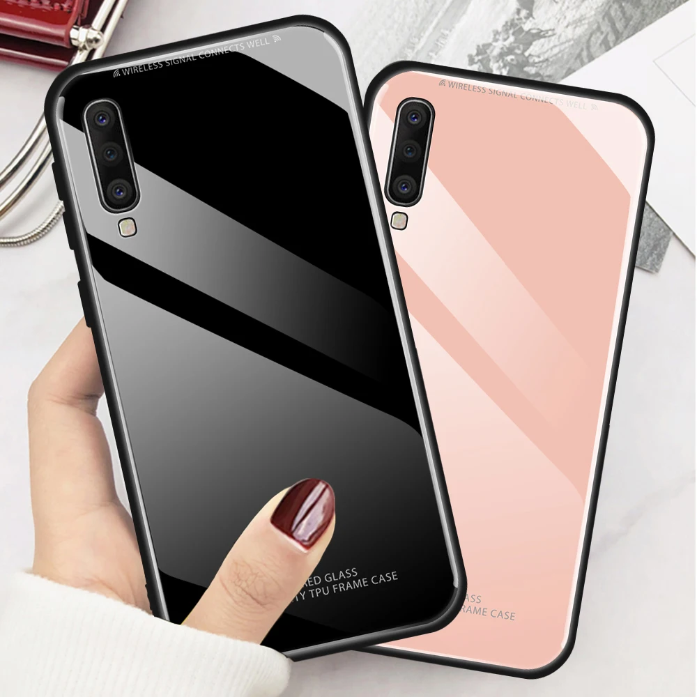 Однотонный чехол из закаленного стекла для Samsung Galaxy A10 A30 A40 A50 A60 A70 2019 белый розовый