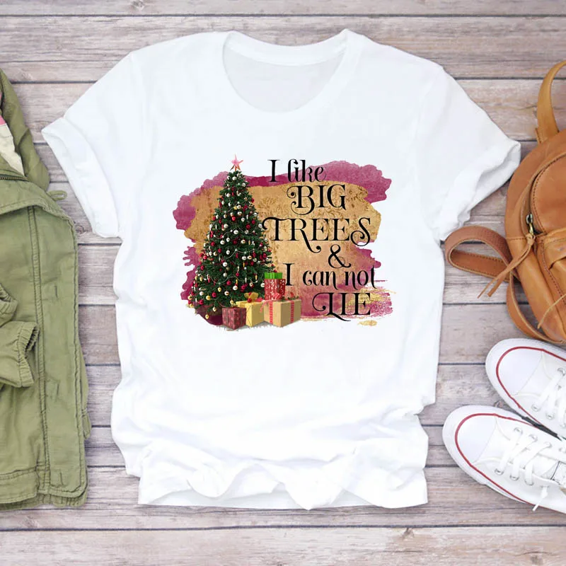 

Ladies Casual Tee Shirt Women/Men Cartoon Letters Fashion Happy Merry Christmas Print Tshirts Female Graphic Short Sleeve Tops