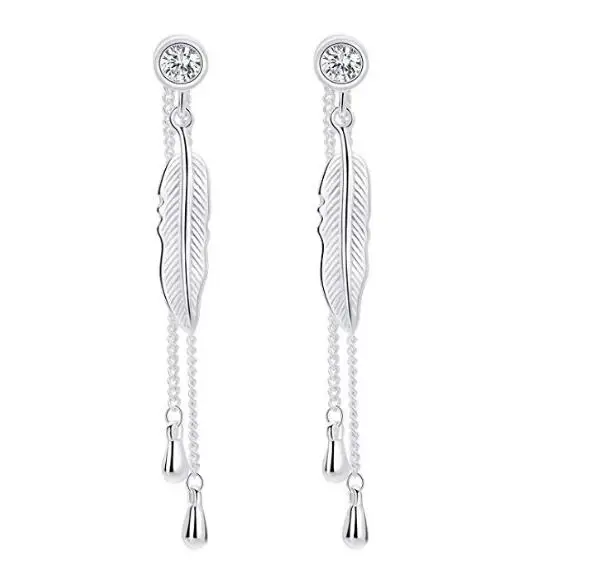 Zircon earring SA SILVERAGE модные ювелирные серьги Настоящее серебро 925 проба Висячие серьги для женщин Изящные Ювелирные изделия кисточка с длинными перьями для женщин - Цвет камня: Zircon earring