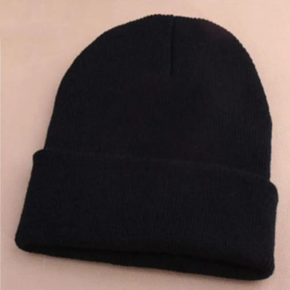 

Fashion Men's Women's Beanie Knit Ski Cap Hip-Hop Winter Warm Woolen Yarn Solid Color Hat Black Autumn Spring