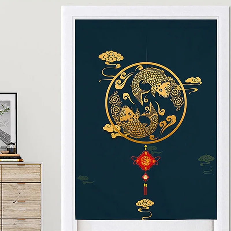 Занавеска для входной двери Короткая занавеска Китайский рисунок кои дверной