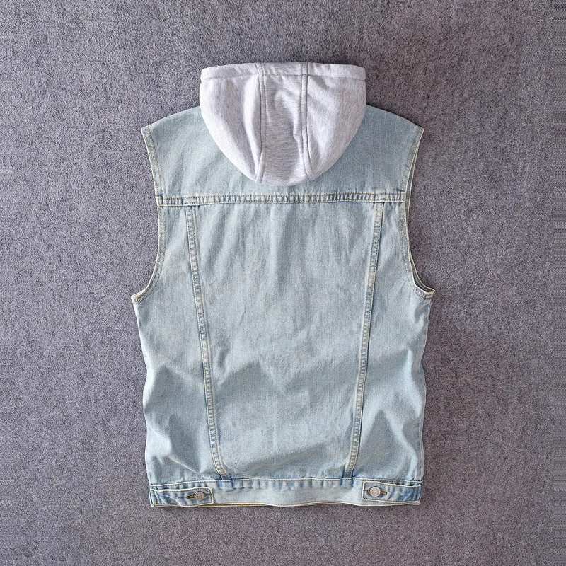 Модный мужской жилет в британском стиле ретро-светильник синий рваный джинсовый