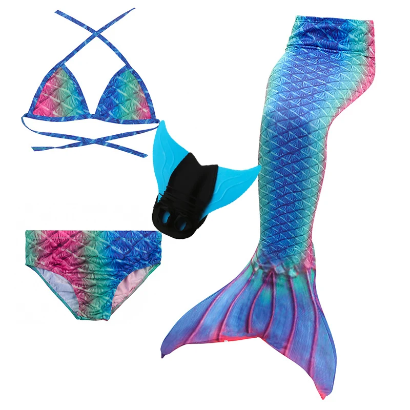 Mermaid 4pcs set Купальный костюм русалки из 3 предметов для девочек Детские костюмы для костюмированной вечеринки в стиле Zeemeerminstaart Cola De Sirena Cauda De Sereia - Цвет: Mermaid 4pcs set