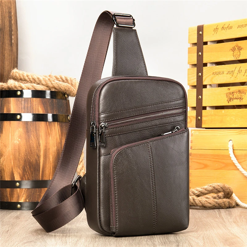

Genuine Leather Men Outdoor Sports Chest Bag Male Casual Travel Cow Leather Chest Bags Men's Sling Fanny Pack Boy Messenger Bags