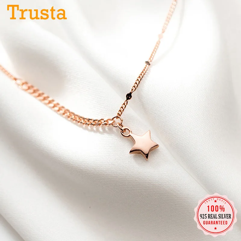 

TrustDavis Real 925 Sterling Silver Fashion Sweet Star clavicle chain necklace For Women Wedding Party Fine S925 Jewelry DA1694