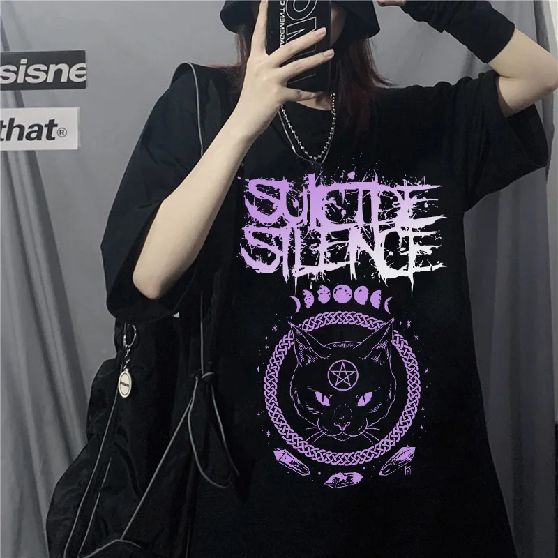 

2021 New Dark Kitten Pattern Cute Women's T-shirt Women's Summer Short-sleeved T-shirt Women's Loose Multicolor Oversized Blouse