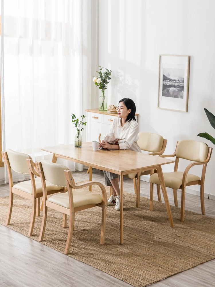 

Dining chair solid wood chair home simple single wooden chair restaurant Nordic armrest stool back desk chair computer stool