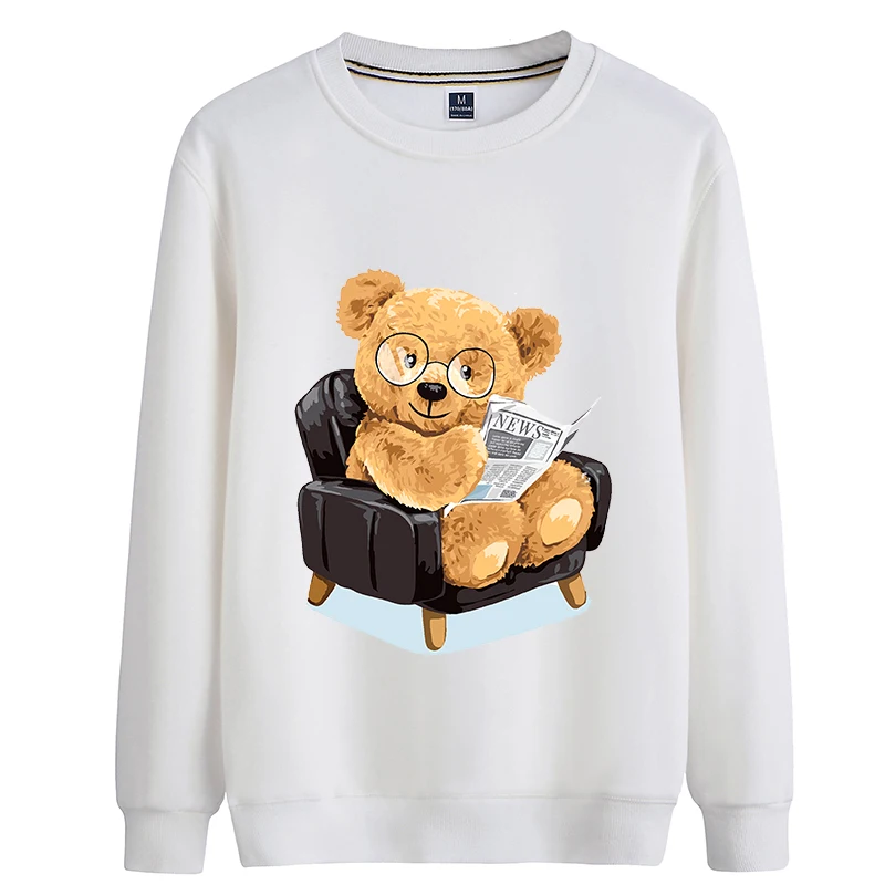 

Newspaper Bear Hoodie Women's 100% Cotton Winter Long Sleeve Sweater Loose Pullover Oversized Hoodie Men's And Women's Top S-4XL