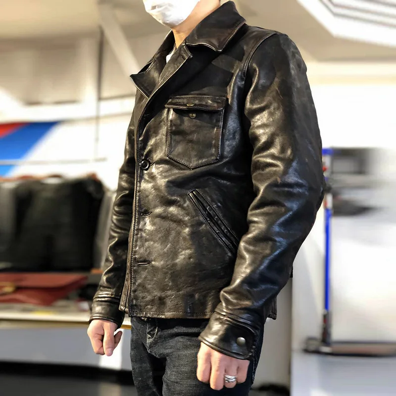 

XX Read Description! Asian Size Super Top Quality Genuine Horse Leather Jacket Slim Classic Horsehide Stylish Rider Coat