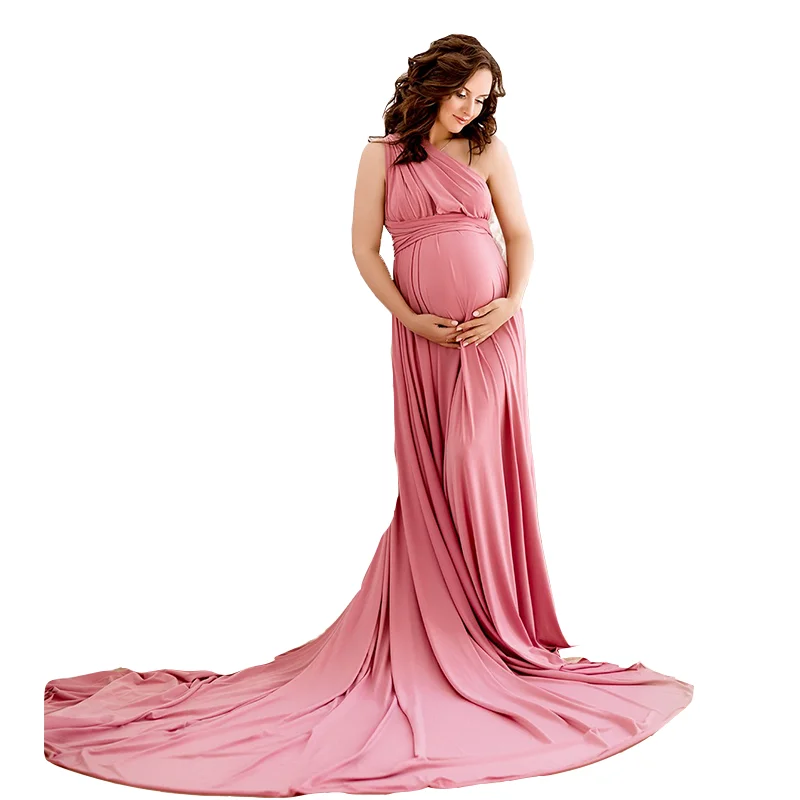 

Pink One Shoulder Maternity Dresses Pregnant Women Gown for Photoshoot Boudoir Lingerie Bathrobe Nightwear Baby Shower