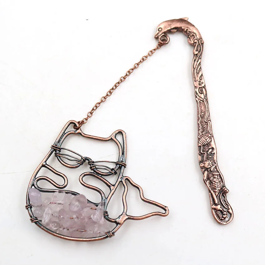 FYJS уникальный медный Дельфин с проволокой обертывание милый кот цитрин Закладка